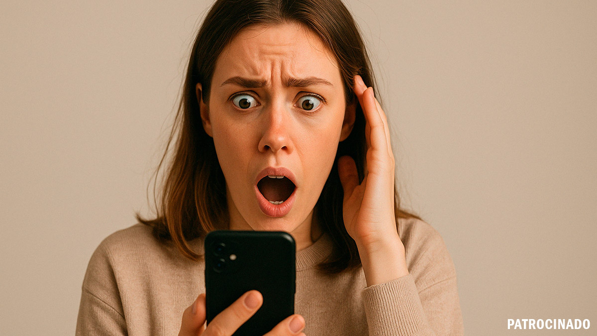 Mulher chocada ao telefone